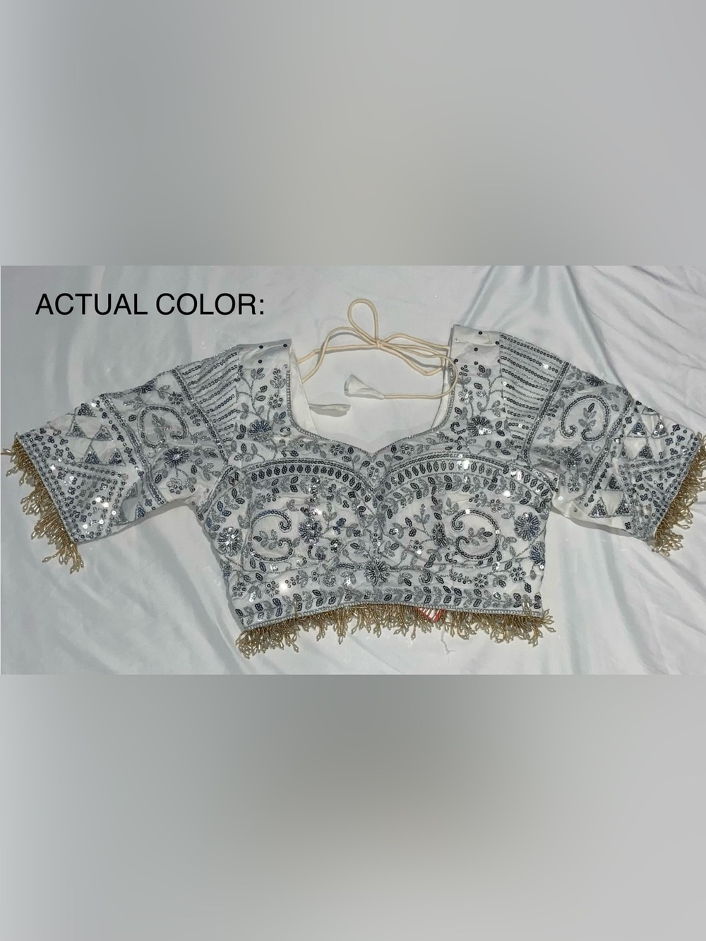 White Silver Embellished Bridal Georgette Net Lehenga Set - Picture 7 of 11